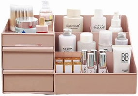 skin care organizer,Makeup Desk Organizer With Drawers,Countertop Organizer for Cosmetics,Vanity brush with Holder for Lipstick, Brushes, Eyeshadow, and Jewelry Desktop Finishing Dresser (Pink)