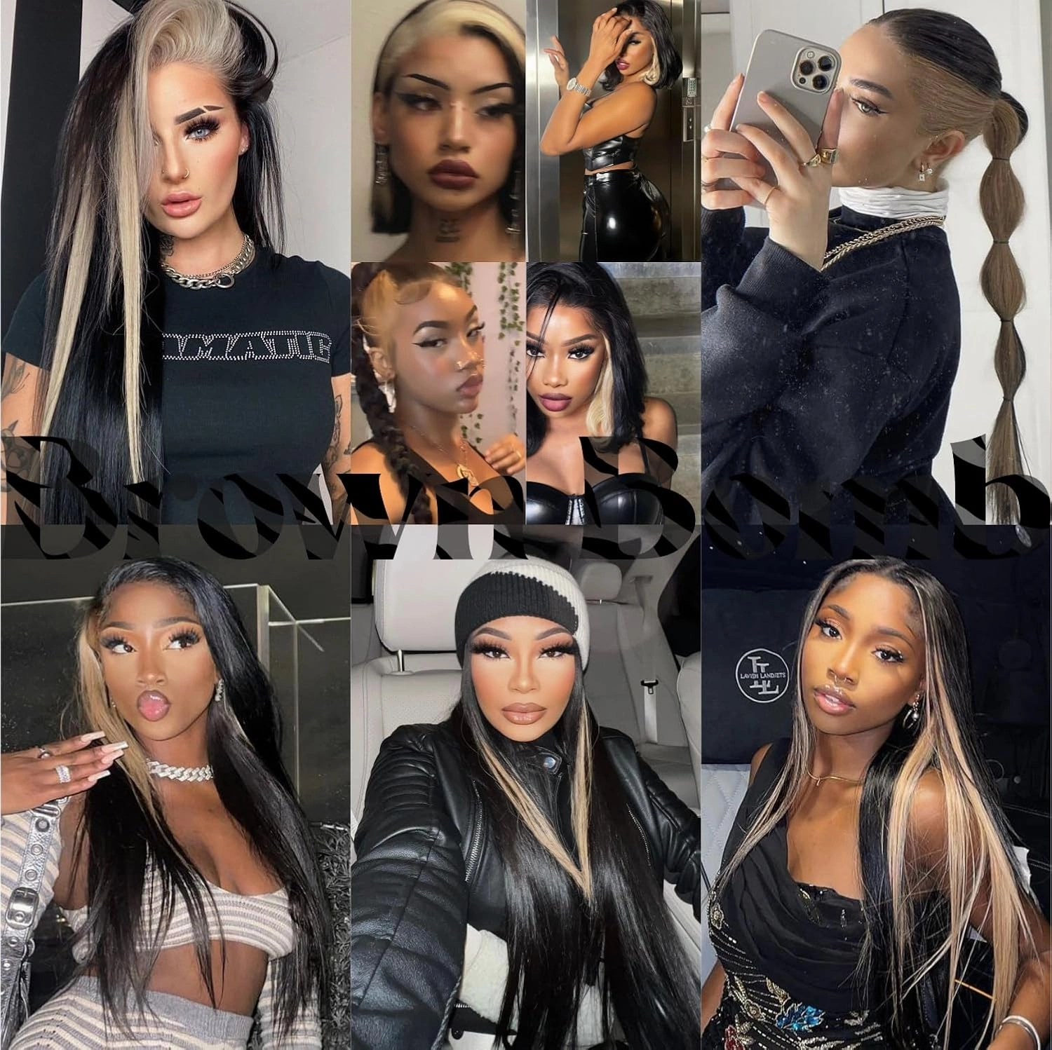 Skunk Stripe Wig Lace Front Wig Pre Plucked Ready to Wear, HD Glueless 13X5X1 Synthetic Lace Front Wigs for Women 180 Density 26inch, Black and Blonde Wig Skunk Stripe Effortless Chic