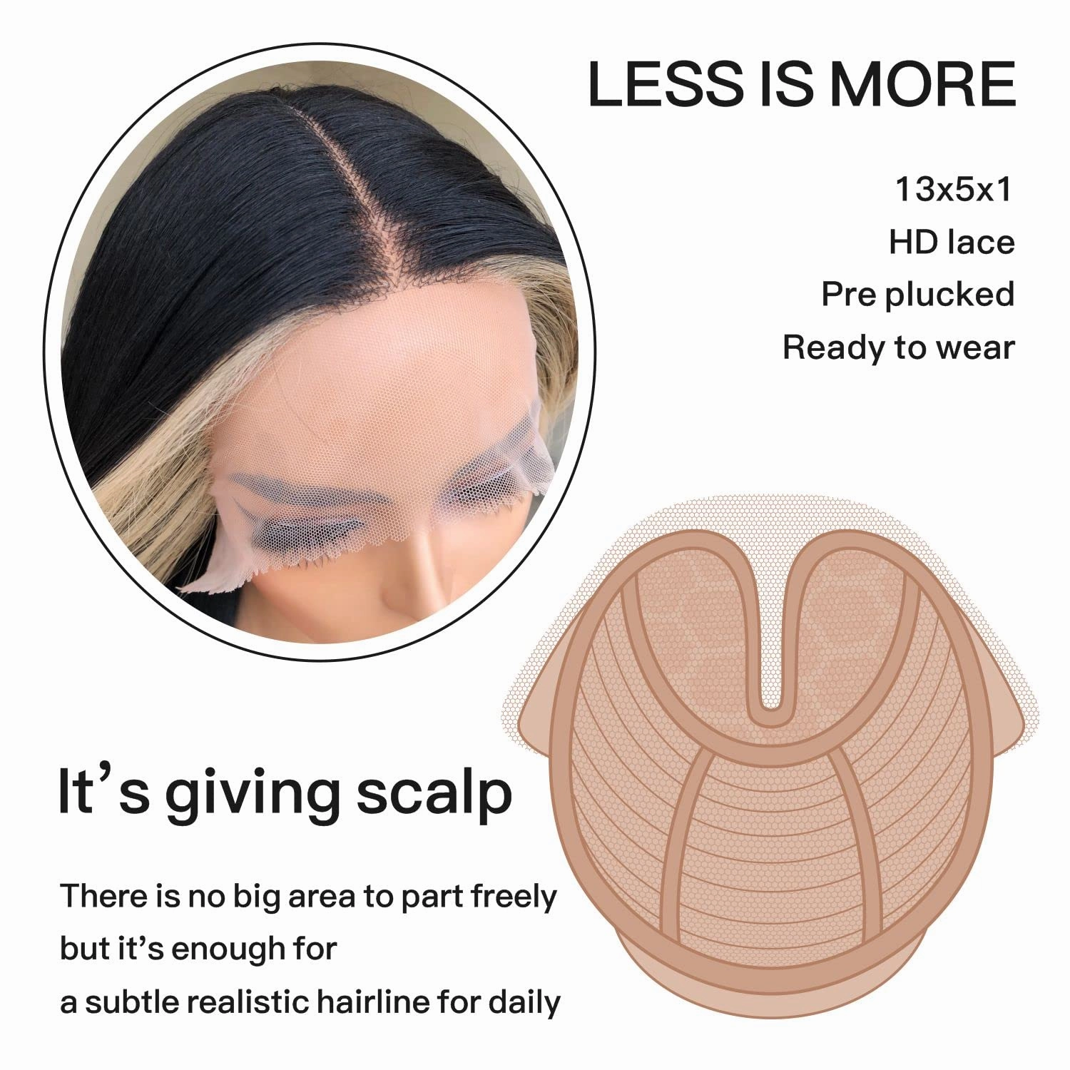 Skunk Stripe Wig Lace Front Wig Pre Plucked Ready to Wear, HD Glueless 13X5X1 Synthetic Lace Front Wigs for Women 180 Density 26inch, Black and Blonde Wig Skunk Stripe Effortless Chic