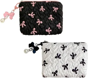 Small Cosmetic Bag,Cosmetic Bags for Women,Cute Bow Makeup Bag Travel Makeup Bag,Small Pouch Makeup Pouch Travel Makeup Bag with Zipper Storage Bag