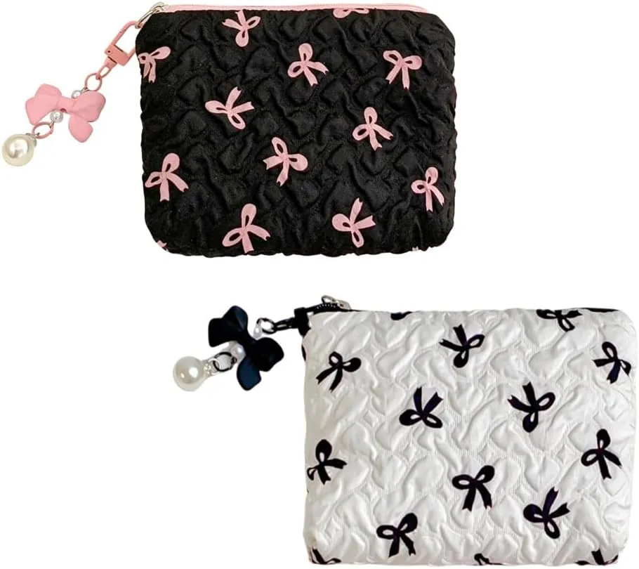 Small Cosmetic Bag,Cosmetic Bags for Women,Cute Bow Makeup Bag Travel Makeup Bag,Small Pouch Makeup Pouch Travel Makeup Bag with Zipper Storage Bag