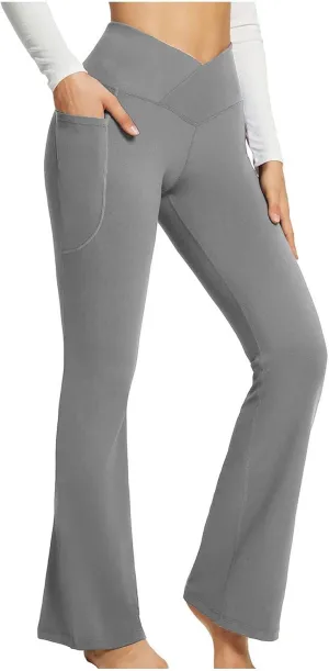 SMIDOW Womens High Waisted Bell Bottom Pants Flare Leggings Firm Compression Yoga Leggings Dance Pants Activewear