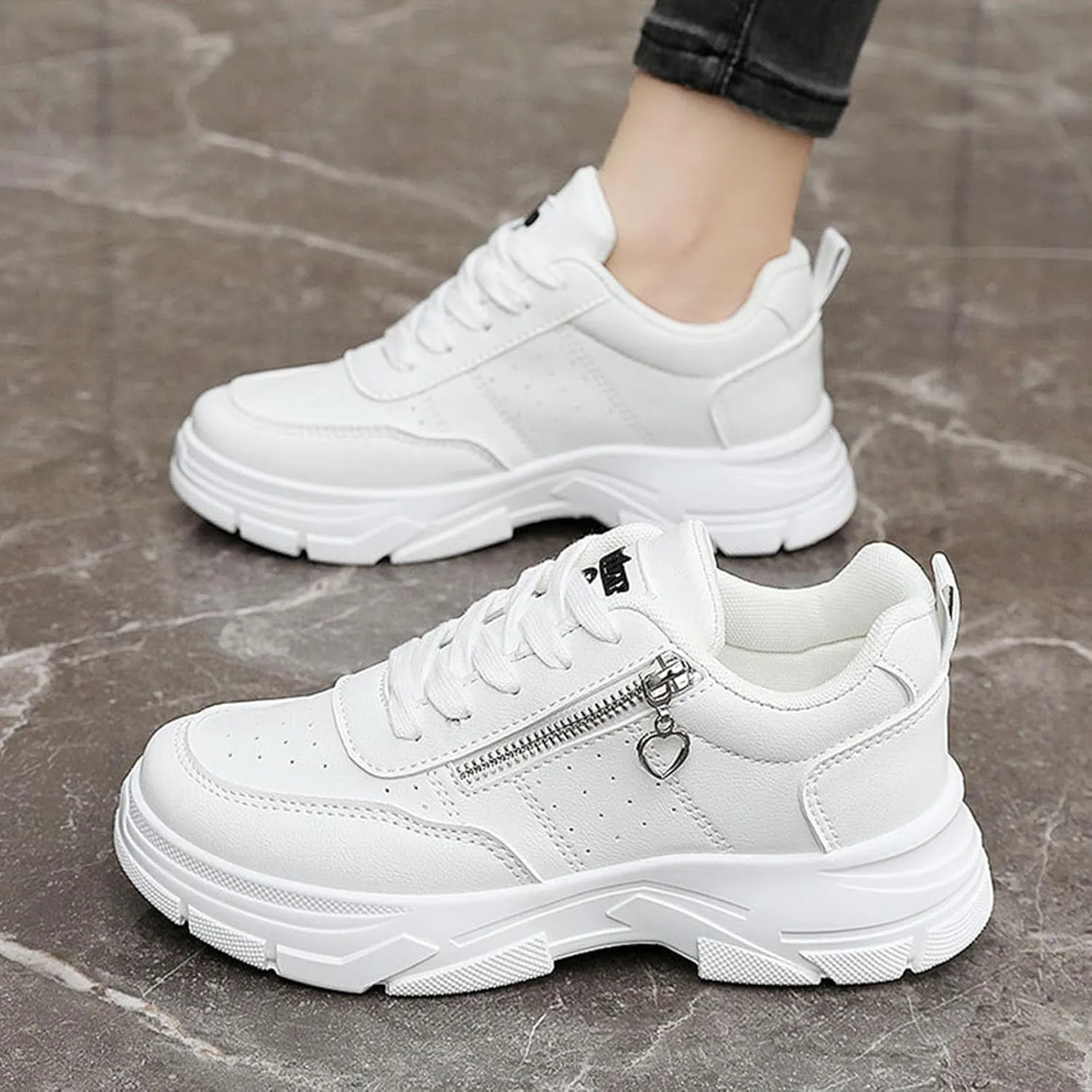 Sneakers Women New Korean Fashion Round Head Lace Up Casual Shoes Thick Bottom Running Shoes Court Shoes Women