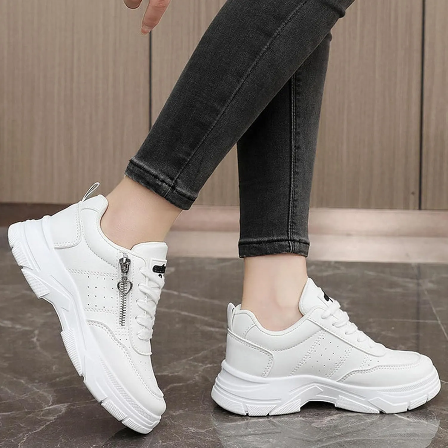 Sneakers Women New Korean Fashion Round Head Lace Up Casual Shoes Thick Bottom Running Shoes Court Shoes Women