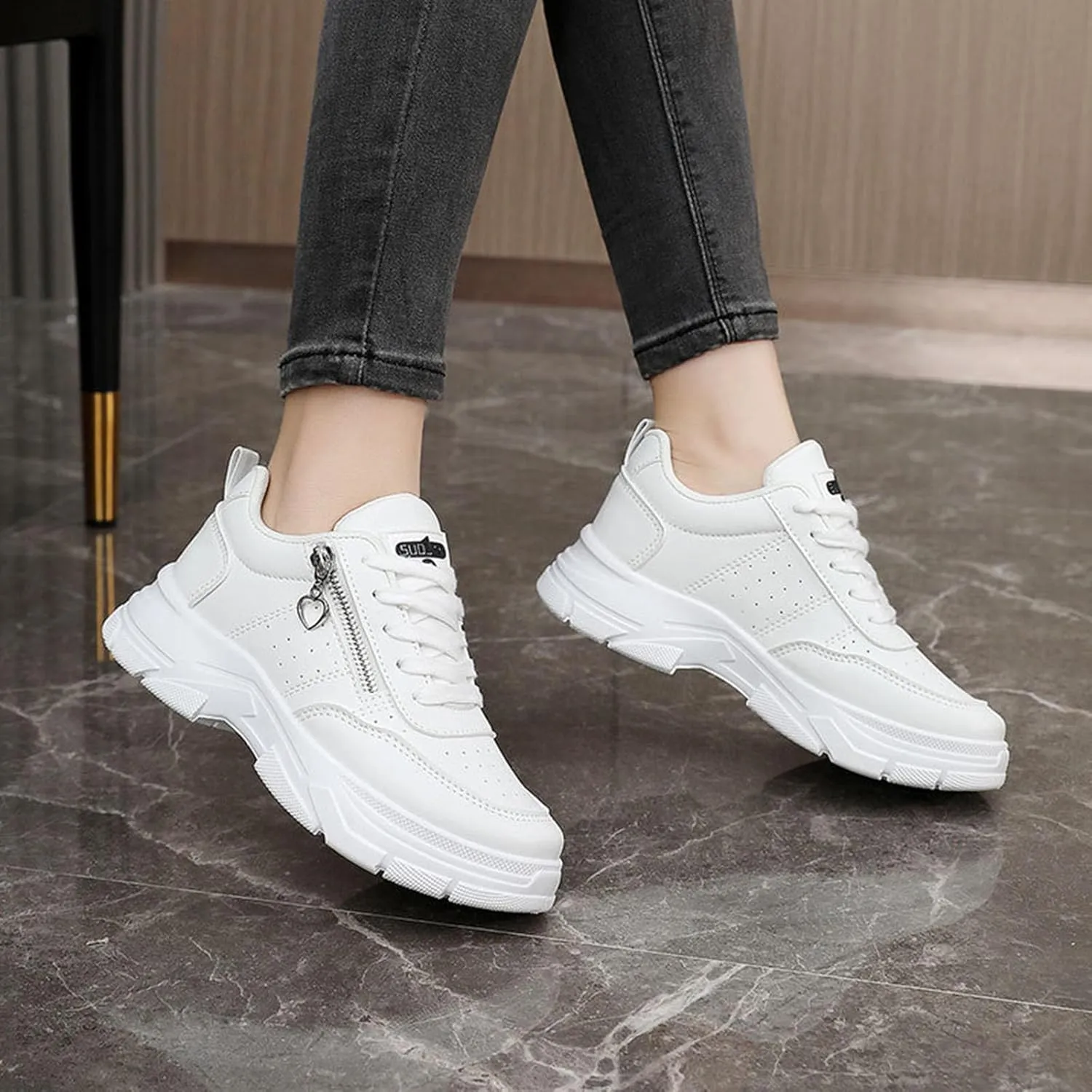 Sneakers Women New Korean Fashion Round Head Lace Up Casual Shoes Thick Bottom Running Shoes Court Shoes Women