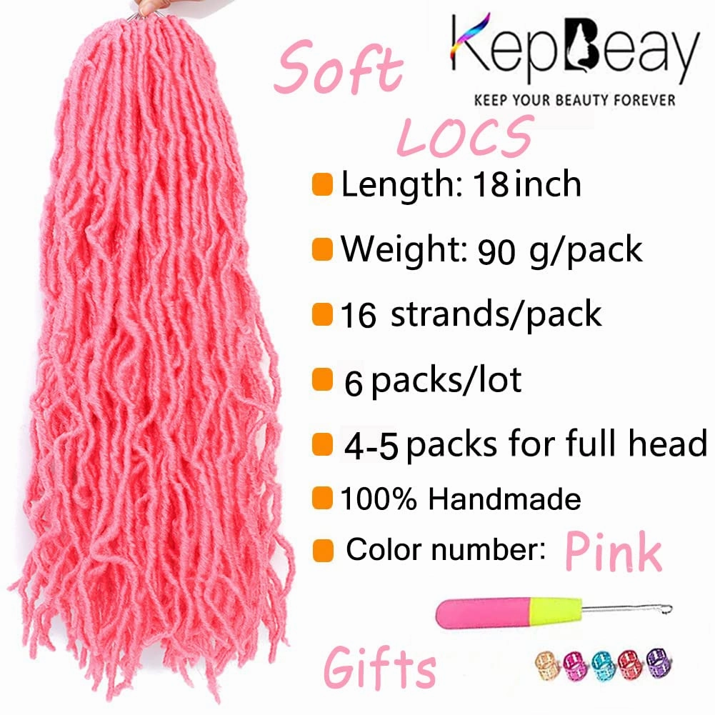 Soft Locs 18Inch Crochet Hair 6Packs Faux Locs Crochet Hair Pink Pre Looped Braids Hair Synthetic Hair Extensions for Women (18 Inch (Pack of 6), Pink) …