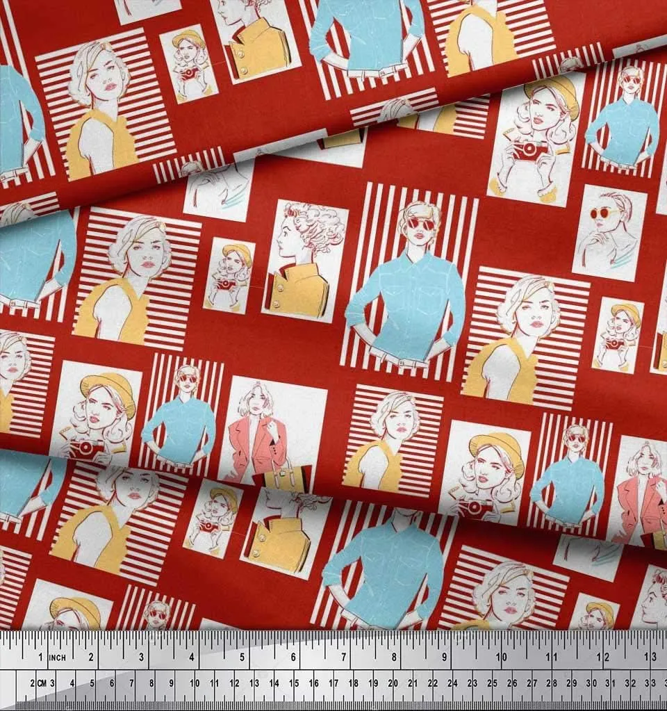 Soimoi Japan Crepe Red Fabric - by The Yard - 42 Inch Wide - Women, Camera & Handbag Fashion Textile - Chic and Trendy Patterns for Fashionable Projects Printed Fabric