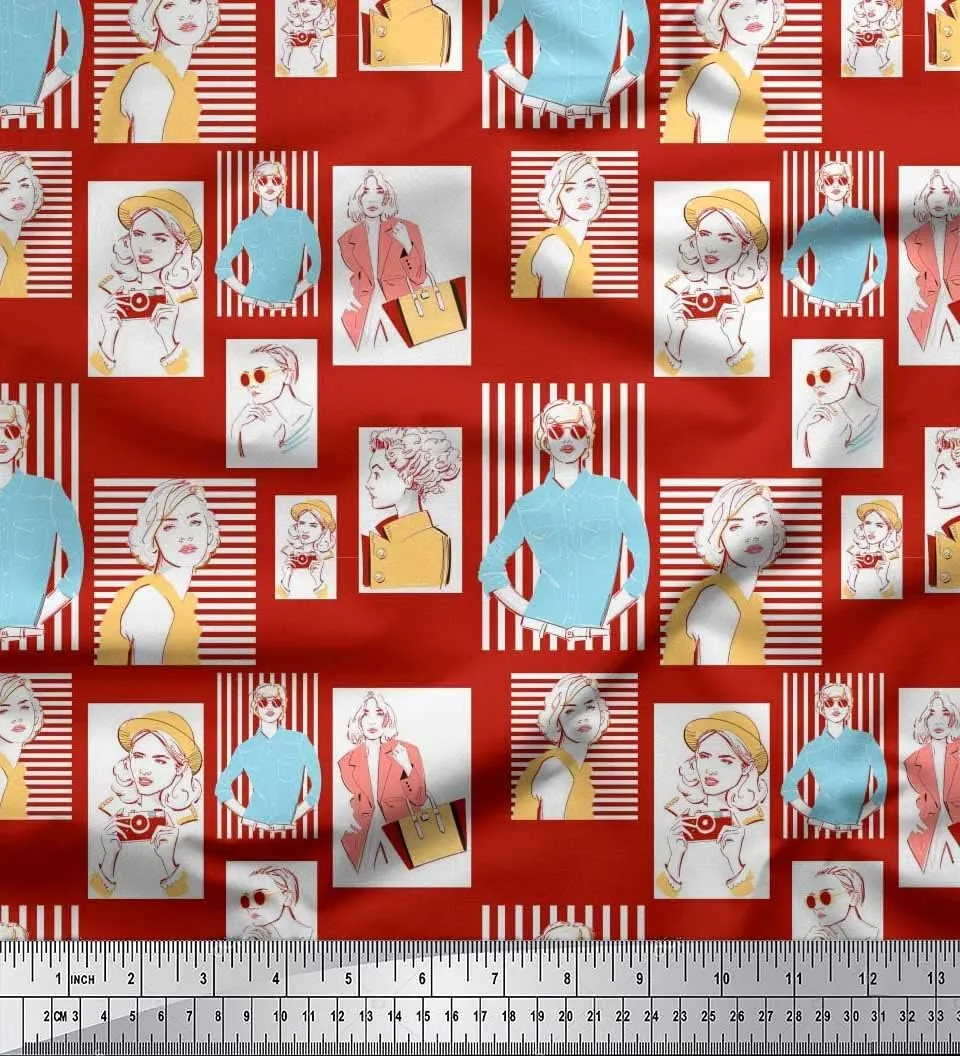 Soimoi Japan Crepe Red Fabric - by The Yard - 42 Inch Wide - Women, Camera & Handbag Fashion Textile - Chic and Trendy Patterns for Fashionable Projects Printed Fabric