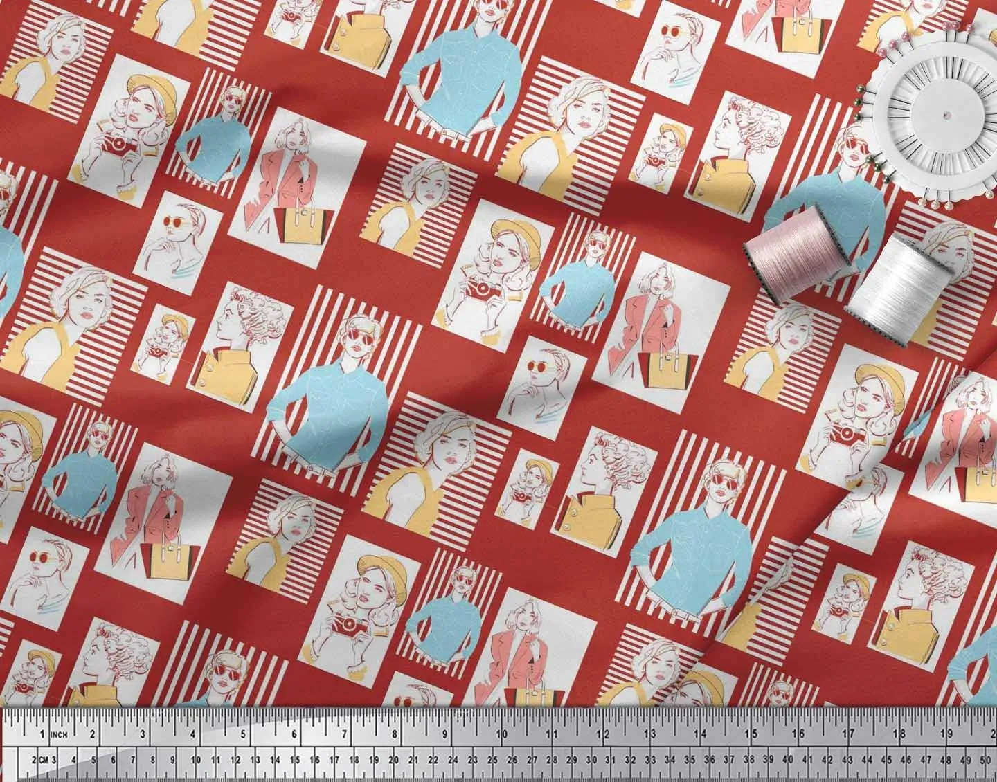 Soimoi Japan Crepe Red Fabric - by The Yard - 42 Inch Wide - Women, Camera & Handbag Fashion Textile - Chic and Trendy Patterns for Fashionable Projects Printed Fabric