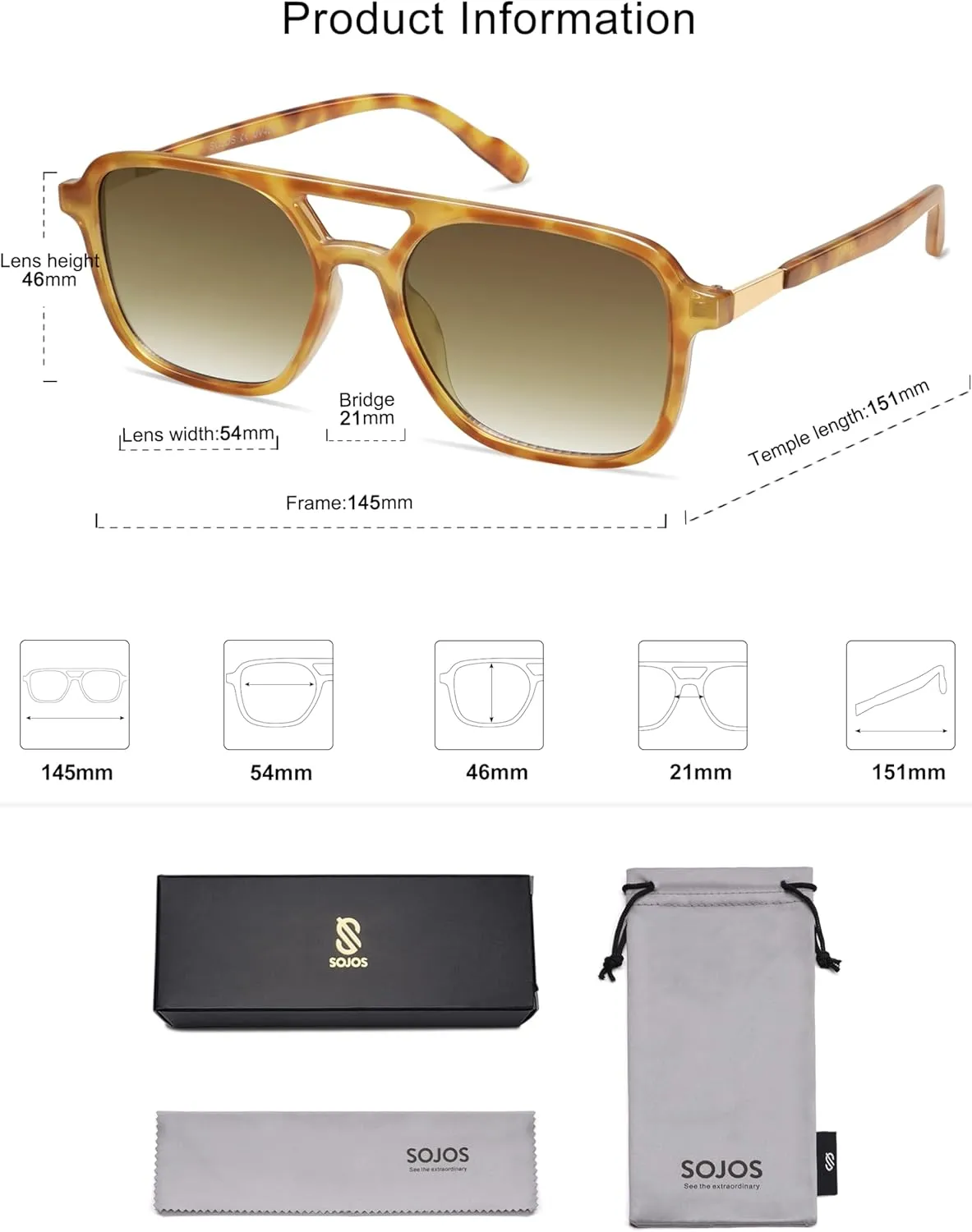 SOJOS Retro Aviator Sunglasses for Women Men,Trendy Rectangle Womens Mens Shades Sun Glasses SJ2202