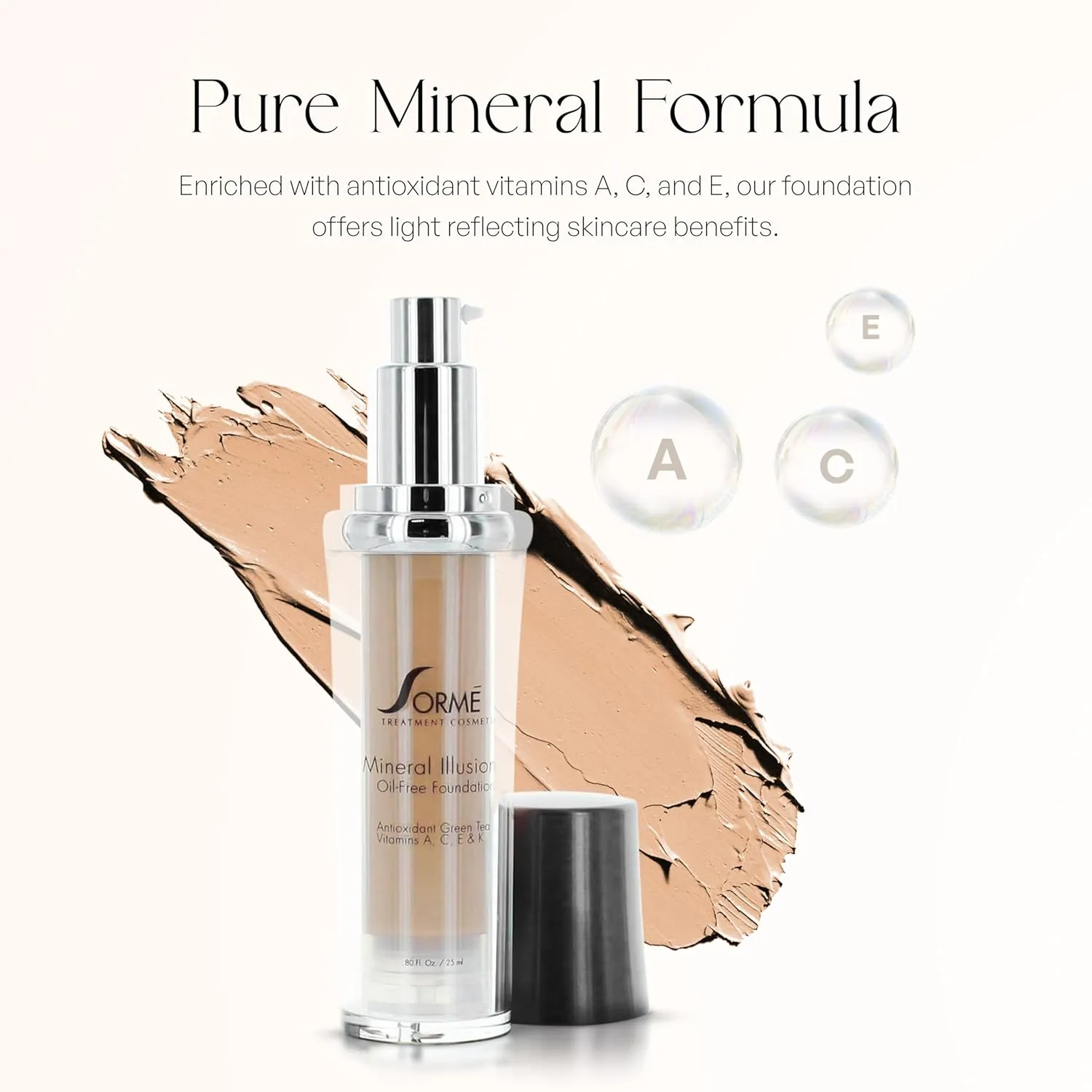 SORMÉ Mineral Illusion Fragrance & Oil Free Liquid Foundation with Non-Chemical Sunscreen, Mineral Formula, Hydrating with Shea Butter, Antioxidants Vitamins A, C, E, Medium Coverage for Smooth - 25ml