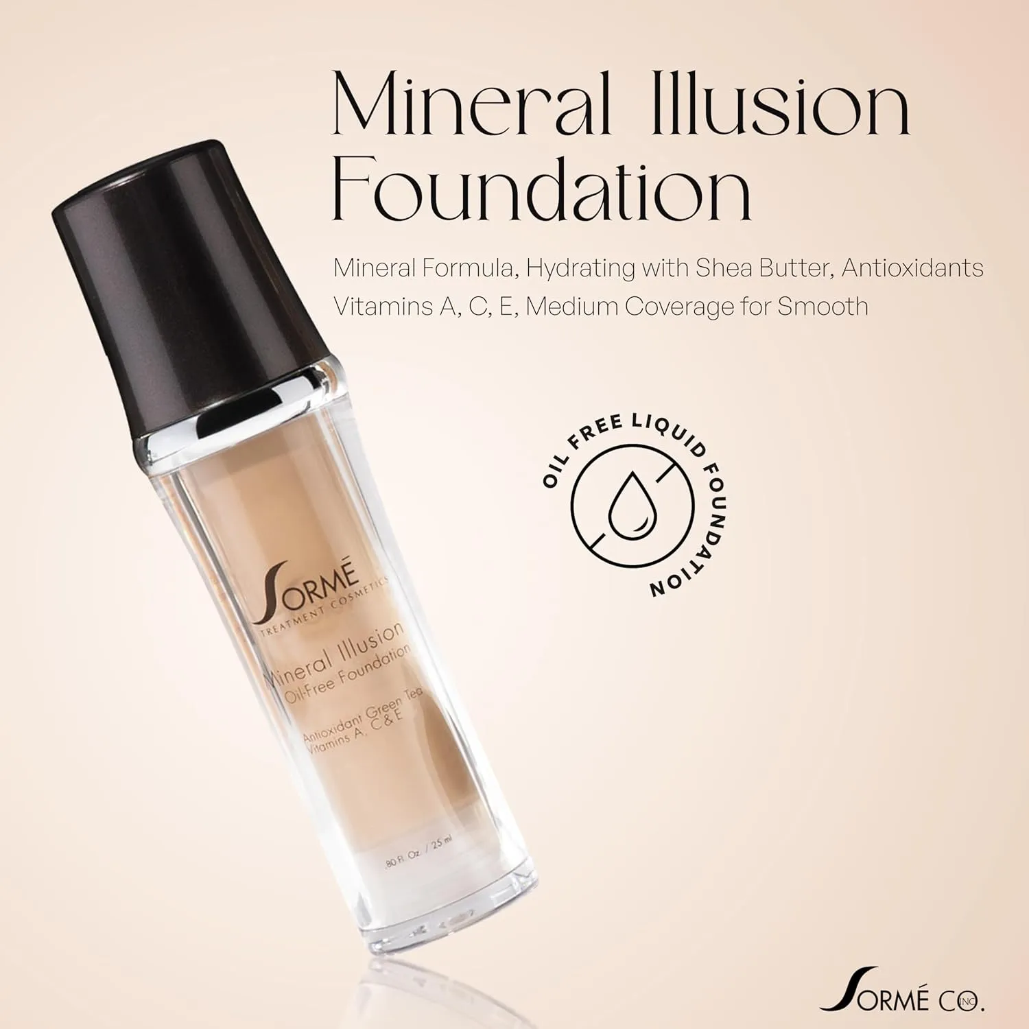 SORMÉ Mineral Illusion Fragrance & Oil Free Liquid Foundation with Non-Chemical Sunscreen, Mineral Formula, Hydrating with Shea Butter, Antioxidants Vitamins A, C, E, Medium Coverage for Smooth - 25ml