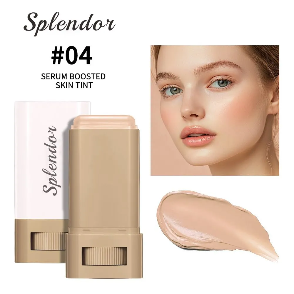 Splendor- Serum Enhanced Skin Tinted Balm, Solid Tinted Moisturizing Serum Contour Stick Foundation Face Stick, Natural Makeup for Women (4#, 1)
