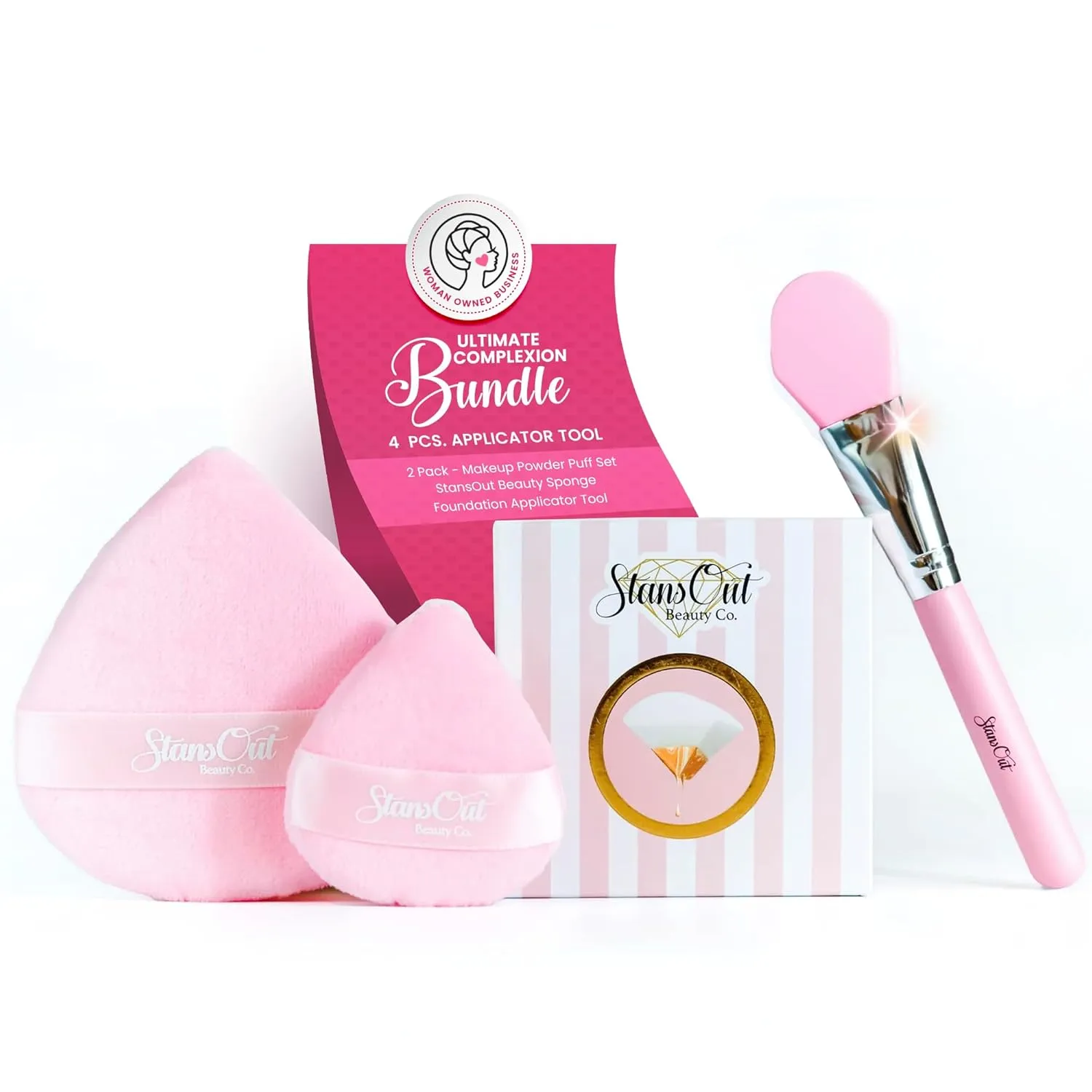 StansOut Ultimate Complexion Bundle: Liquid Foundation Brush, Makeup Brushes for Liquid, Cream, Stick Foundation - Flat, Round, Blender Brushes - 101 Contoured, 108 Straight - Long-Lasting