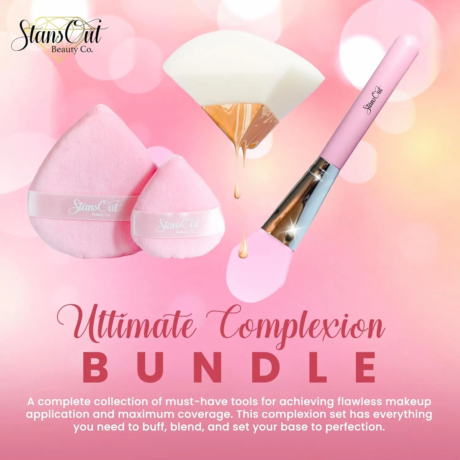 StansOut Ultimate Complexion Bundle: Liquid Foundation Brush, Makeup Brushes for Liquid, Cream, Stick Foundation - Flat, Round, Blender Brushes - 101 Contoured, 108 Straight - Long-Lasting