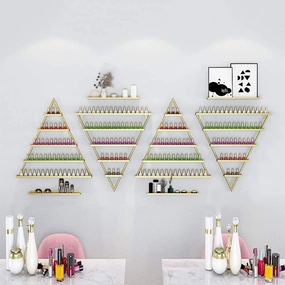 Storage Rack. Wall-Mounted 5-Layer Nail Polish, Metal Nail Polish Finishing Display Combination Stand, Salon Art Wall Hanging Polishing Rack, Cosmetic Display Stand for Perfume Lipstick Essen (Gold