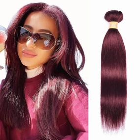 Straight Brazilian Virgin Human Hair 99j Wine Red Burgundy Straight Hair Weaves 16 Inch Bundles 100% Human Hair Extensions Natural Pure Color Silky Straight Hair 16 Inch