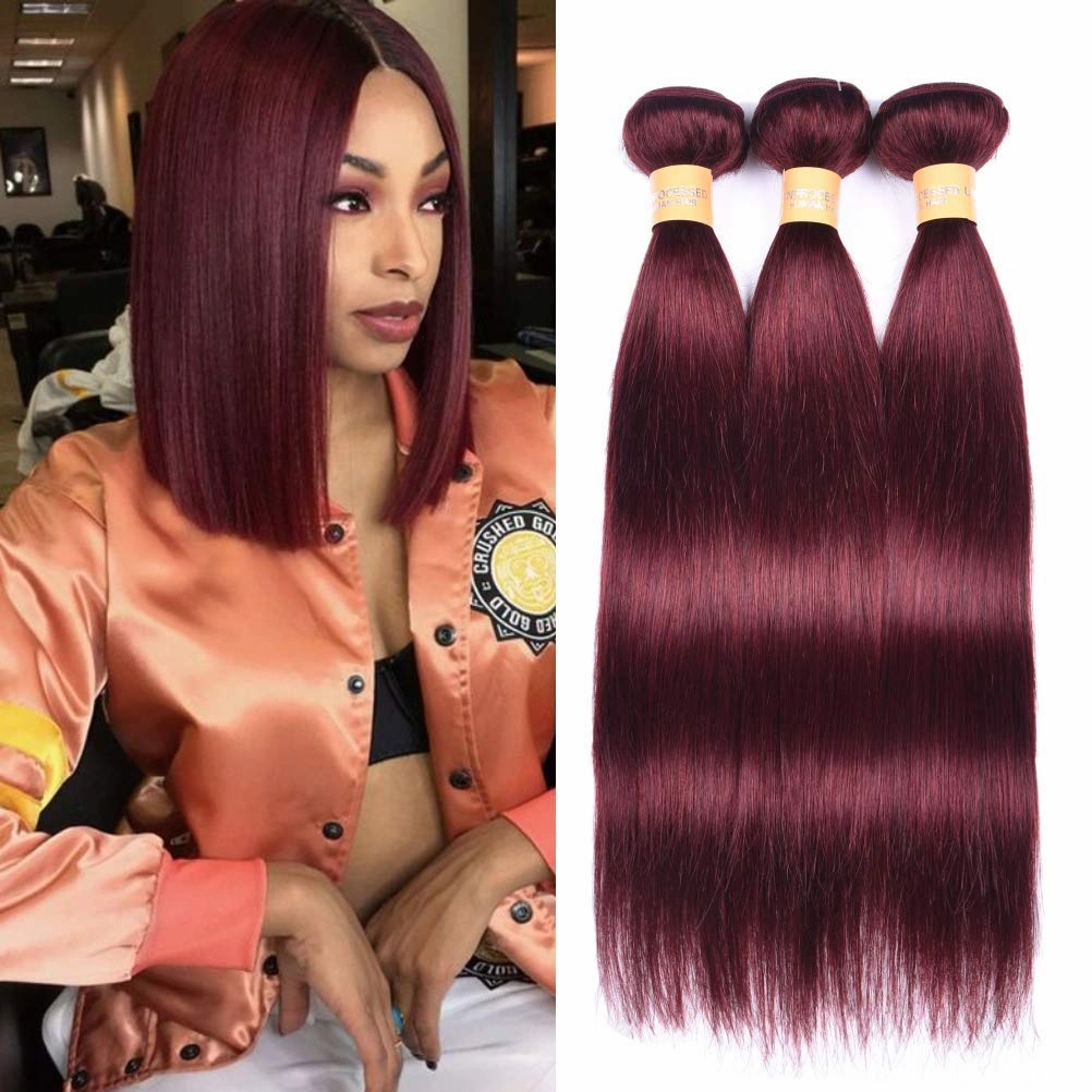 Straight Brazilian Virgin Human Hair 99j Wine Red Burgundy Straight Hair Weaves 16 Inch Bundles 100% Human Hair Extensions Natural Pure Color Silky Straight Hair 16 Inch