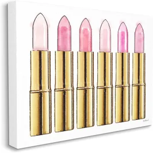 Stupell Industries Pink Gold Lipstick Glam Fashion Watercolor, Designed by Amanda Greenwood Wall Art, 30 x 1.5 x 40, Canvas