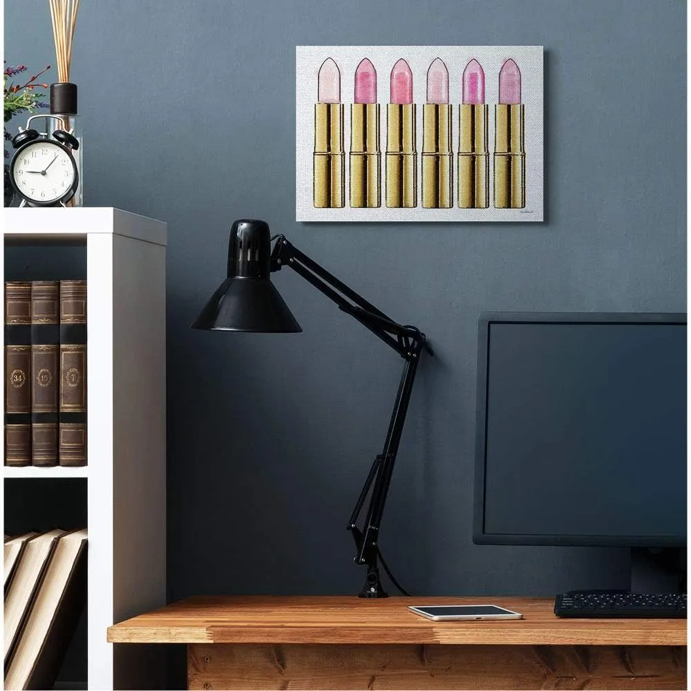 Stupell Industries Pink Gold Lipstick Glam Fashion Watercolor, Designed by Amanda Greenwood Wall Art, 30 x 1.5 x 40, Canvas