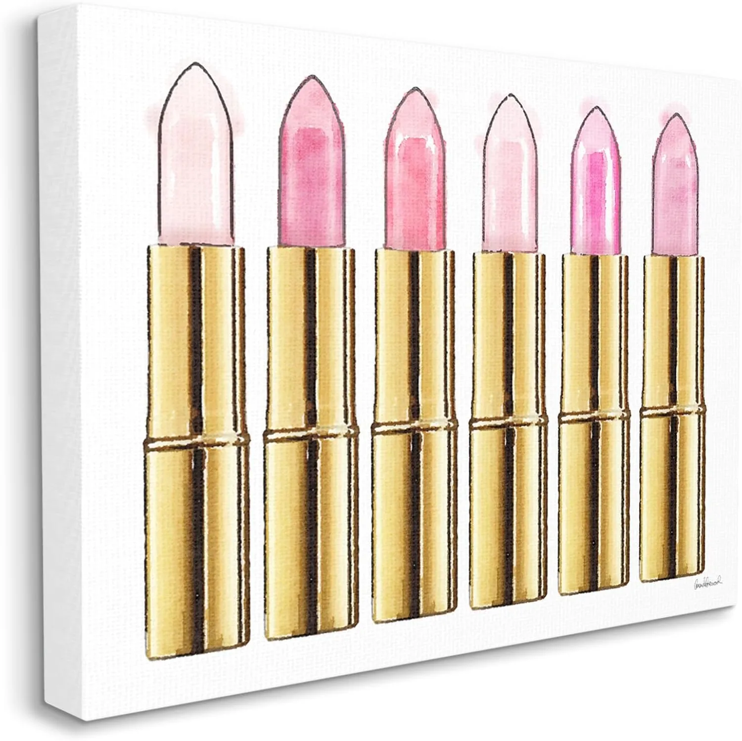 Stupell Industries Pink Gold Lipstick Glam Fashion Watercolor, Designed by Amanda Greenwood Wall Art, 30 x 1.5 x 40, Canvas