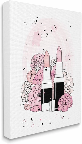 Stupell Industries Pink Peony Florals Glam Lipstick Cosmetic, Design by Martina Pavlova Canvas Wall Art, 30 x 40, White