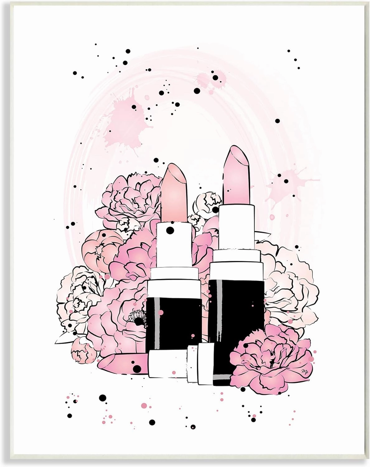 Stupell Industries Pink Peony Florals Glam Lipstick Cosmetic, Design by Martina Pavlova Wall Plaque, 10 x 15, White