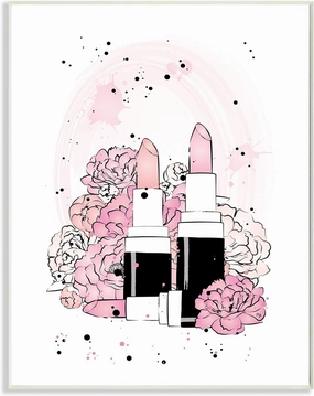 Stupell Industries Pink Peony Florals Glam Lipstick Cosmetic, Design by Martina Pavlova Wall Plaque, 10 x 15, White