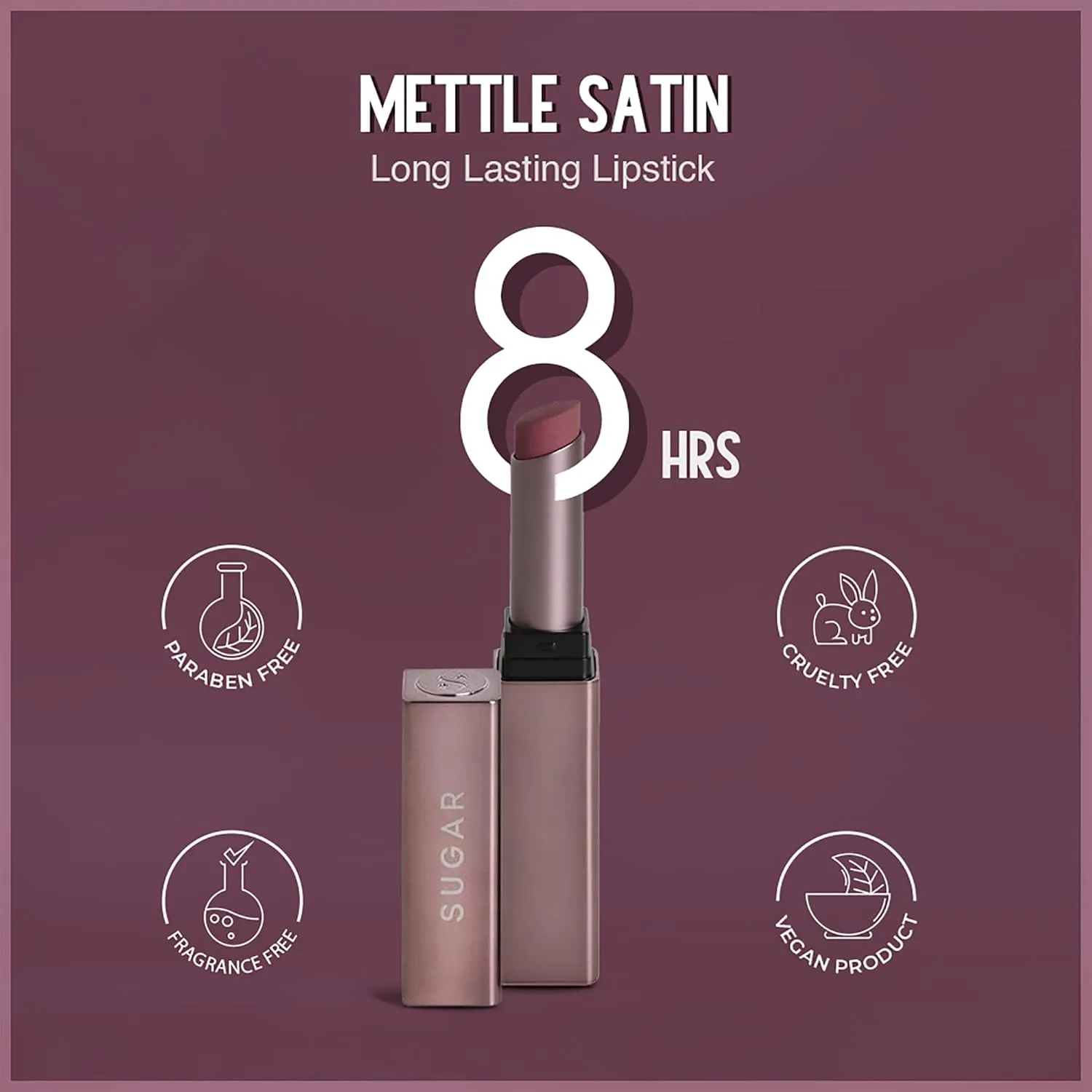 SUGAR Cosmetics Mettle Satin Lipstick - 02 Elizabeth (Rosy Cheeks Pink), Pink, 2.2 g Super Hydrating, Smoothens Fine Lines