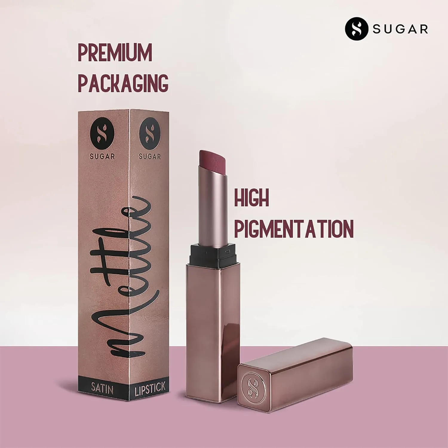 SUGAR Cosmetics Mettle Satin Lipstick - 02 Elizabeth (Rosy Cheeks Pink), Pink, 2.2 g Super Hydrating, Smoothens Fine Lines