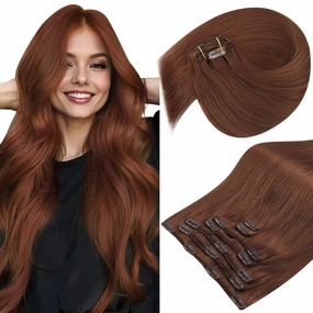 Sunny Hair Clip in Hair Extensions Straight Human Hair Clip in Extensions Remy Clip in Hair Extensions Real Human Hair Extensions Clip ins Auburn Red Brown 16inch