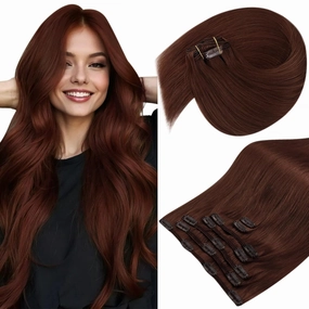 Sunny Hair Clip in Hair Extensions Straight Human Hair Clip in Extensions Remy Clip in Hair Extensions Real Human Hair Extensions Clip ins Auburn Red Brown 18inch