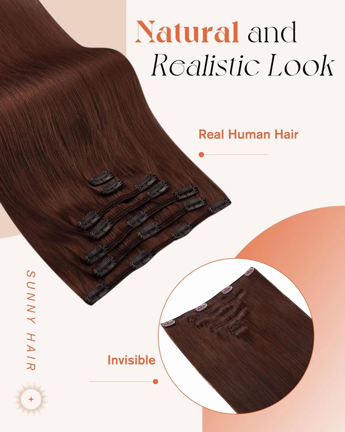 Sunny Hair Clip in Hair Extensions Straight Human Hair Clip in Extensions Remy Clip in Hair Extensions Real Human Hair Extensions Clip ins Auburn Red Brown 18inch