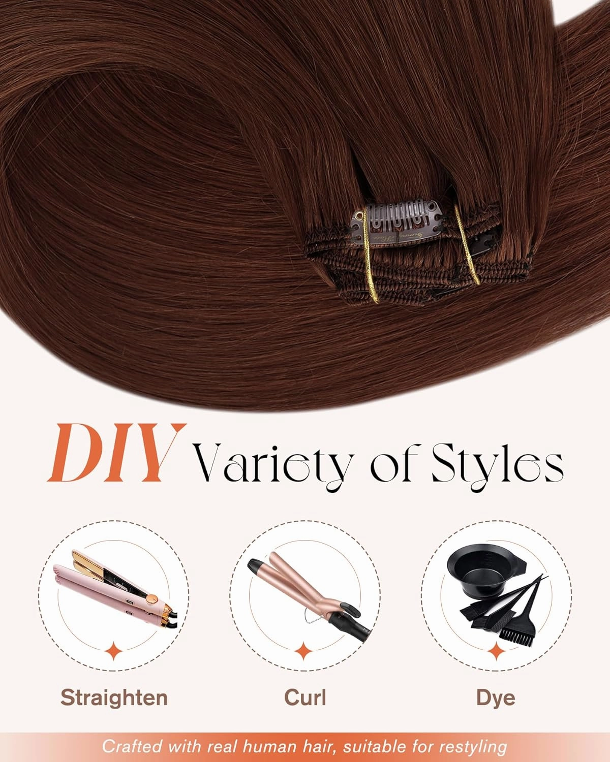 Sunny Hair Clip in Hair Extensions Straight Human Hair Clip in Extensions Remy Clip in Hair Extensions Real Human Hair Extensions Clip ins Auburn Red Brown 18inch