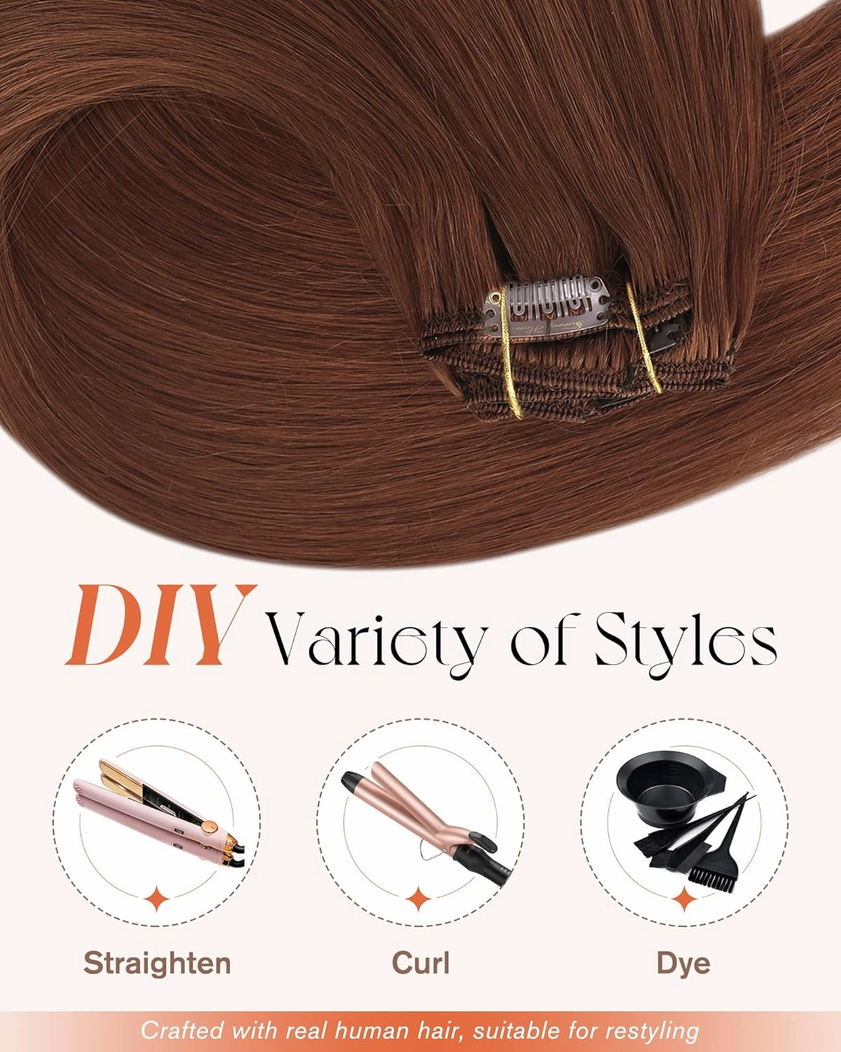 Sunny Hair Clip in Hair Extensions Straight Human Hair Clip in Extensions Remy Clip in Hair Extensions Real Human Hair Extensions Clip ins Auburn Red Brown 22inch
