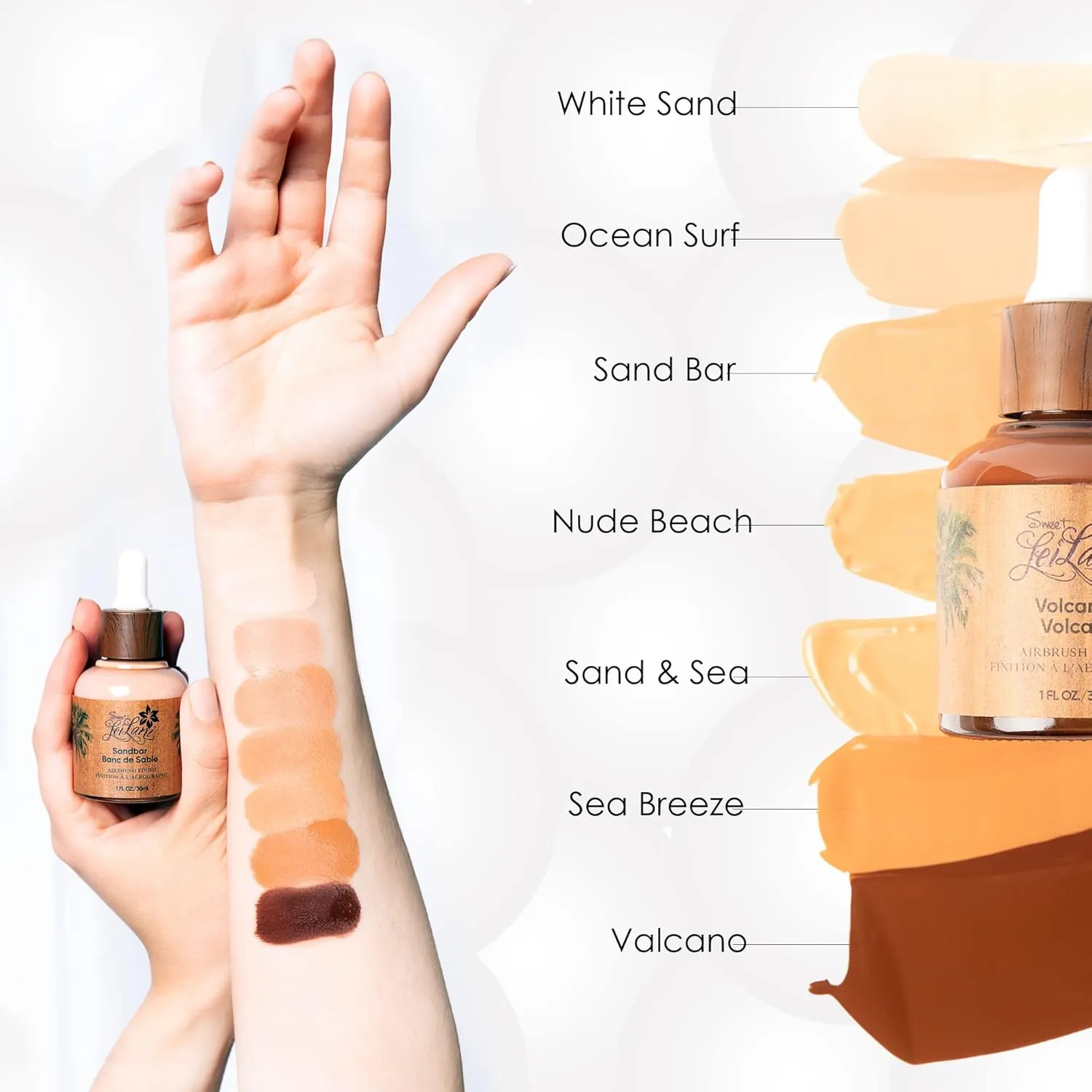 Sweet LeiLani Liquid Foundation, Waterproof Full Coverage Foundation Vegan, Cruelty-Free, 3 in 1 Makeup Foundation Liquid. No Parabens, Gluten, Fragrance (Sand Sea)- 1 oz
