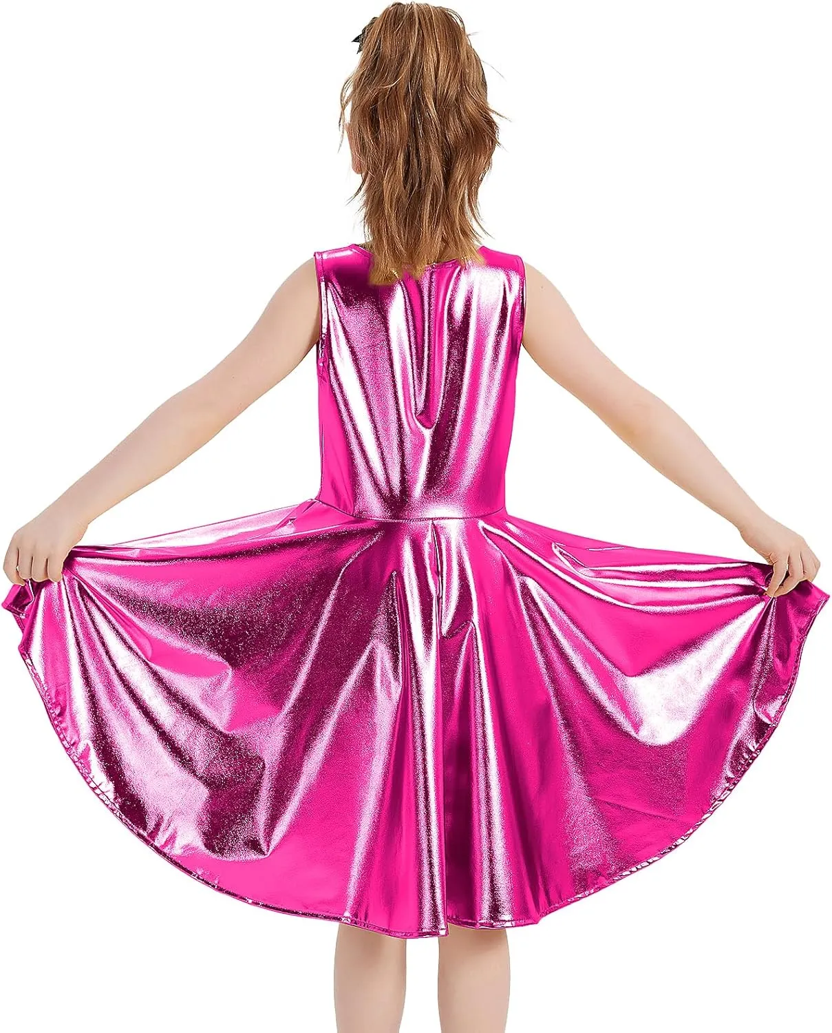 techcity Girls Metallic Shiny Dress Sparkle Flared Pleated Dresses with Sunglasses Party Dance Clothes Costumes