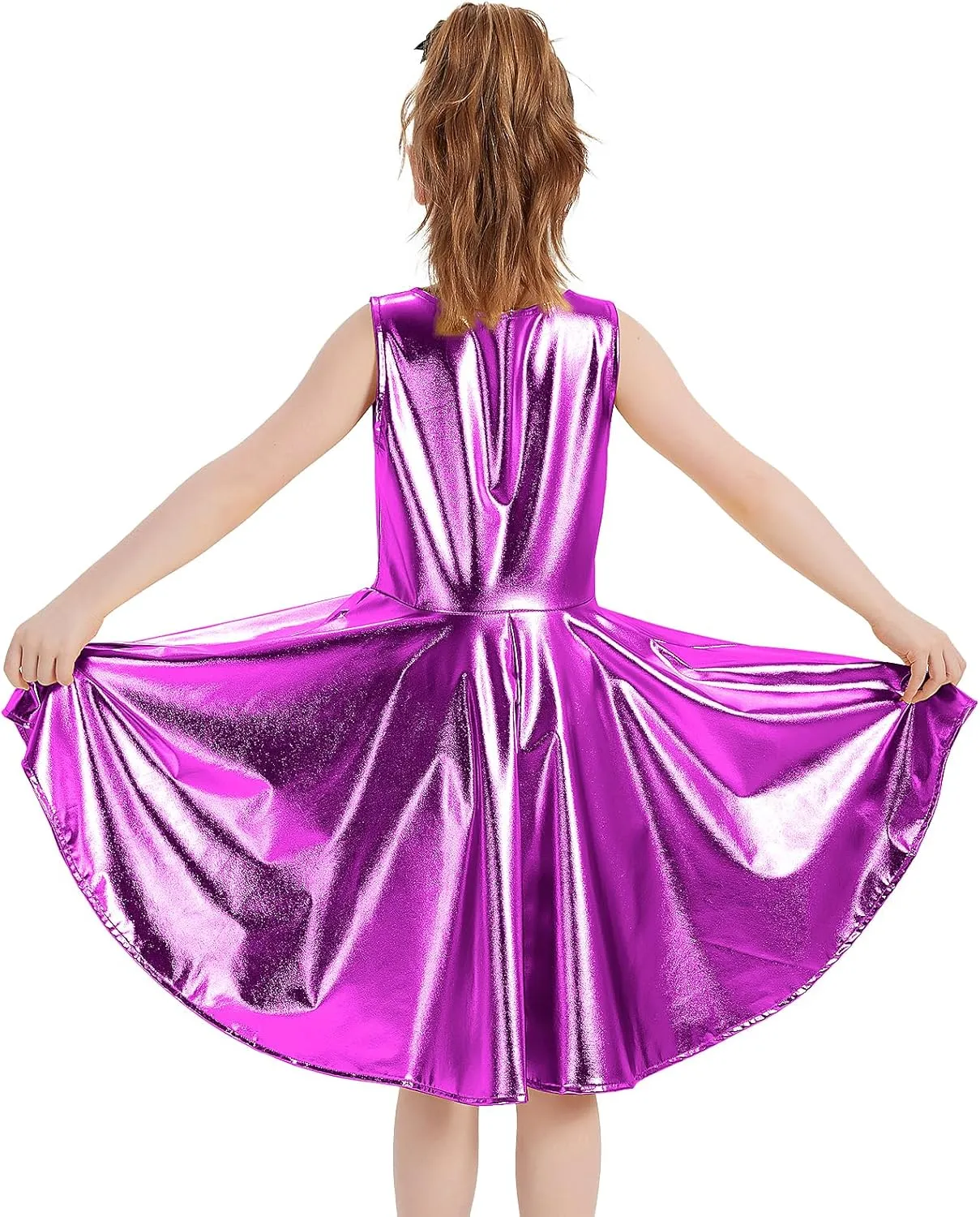 techcity Girls Metallic Shiny Dress Sparkle Flared Pleated Dresses with Sunglasses Party Dance Clothes Costumes
