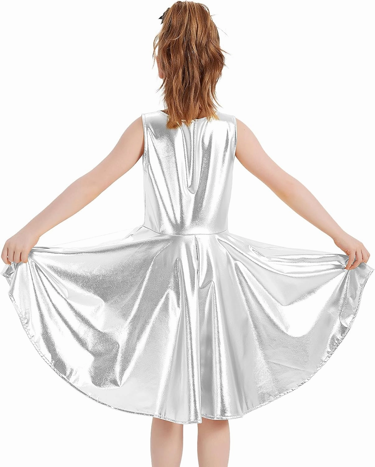 techcity Girls Metallic Shiny Dress Sparkle Flared Pleated Dresses with Sunglasses Party Dance Clothes Costumes