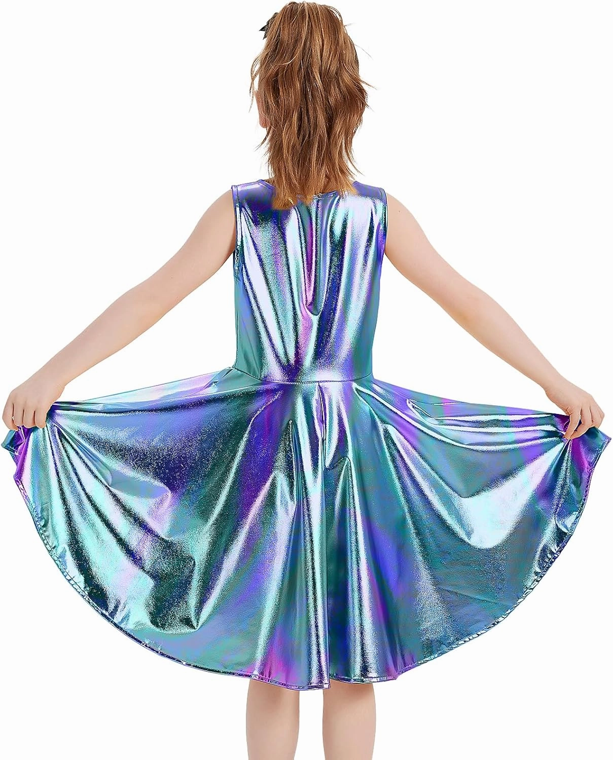 techcity Girls Metallic Shiny Dress Sparkle Flared Pleated Dresses with Sunglasses Party Dance Clothes Costumes