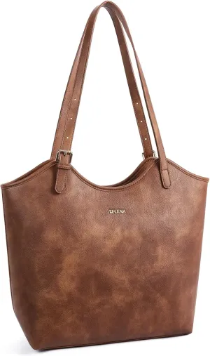 Telena Leather Tote Bag for Women Waterproof Woven Womens Tote Purse and Handbags for Work Travel Shopping