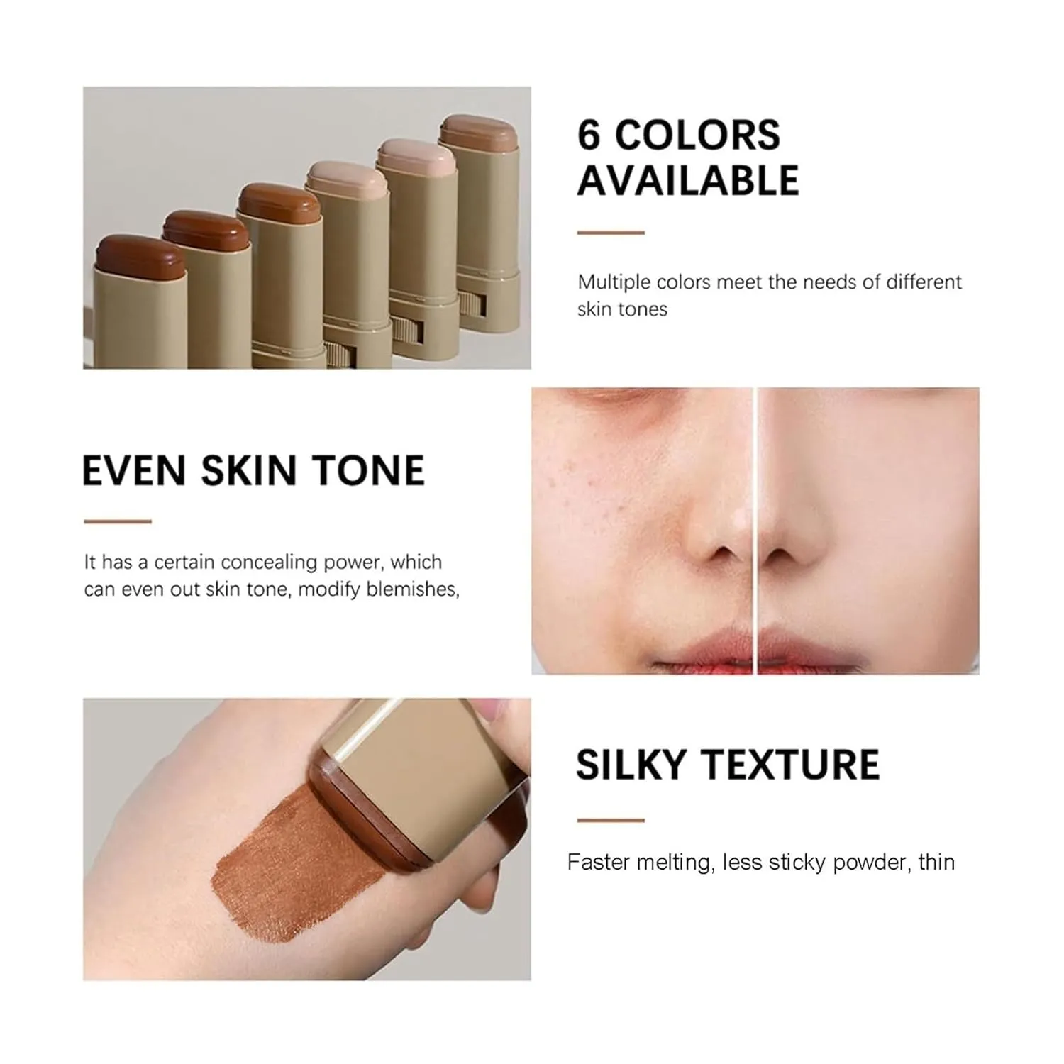 Tenddaily Foundation, Tenddaily Foundation Brush, Solid Tinted Moisturizing Serum Foundations, Full Coverage Concealer Balm, Portable Essence Stick(2#)