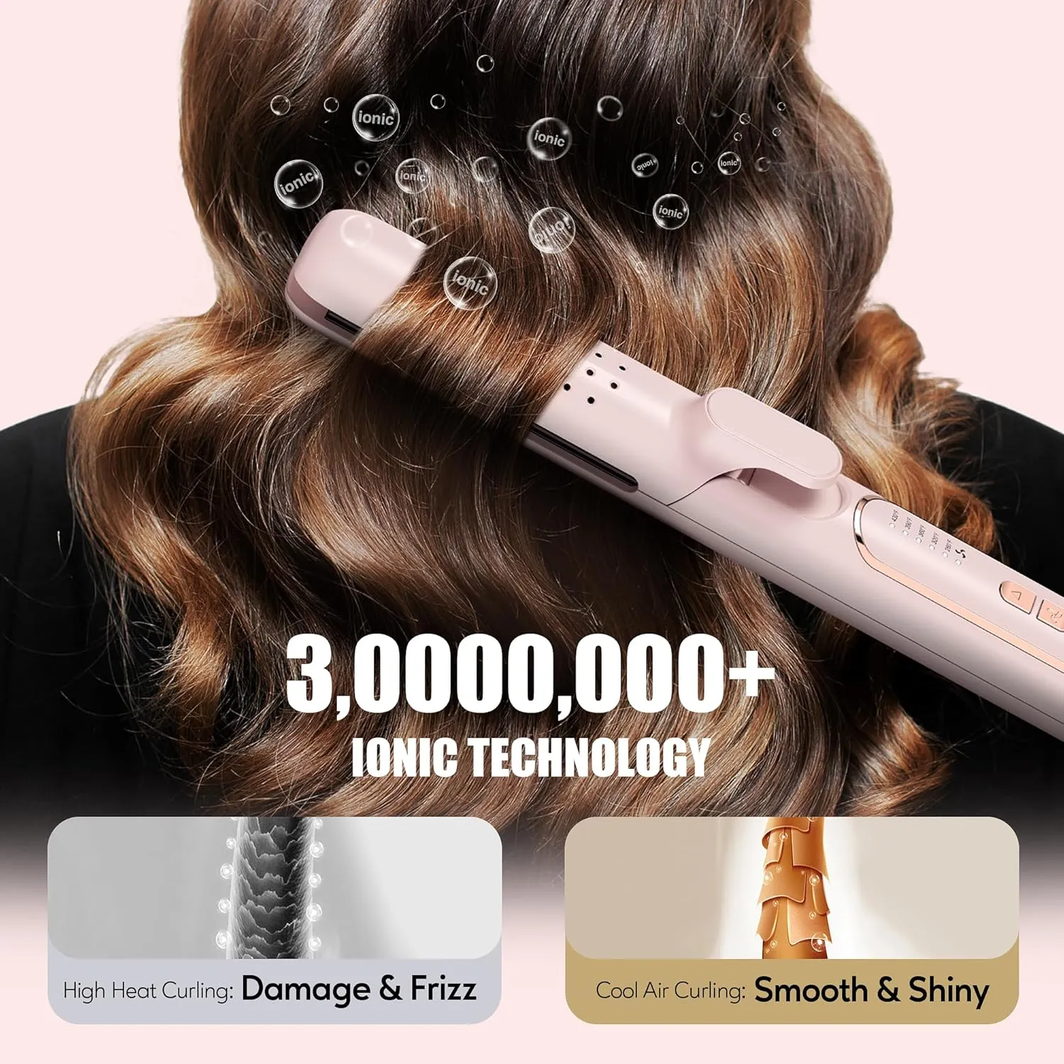 Terviiix Airflow Styler Hair Straightener & Curler, Titanium Flat Iron for Travel, Straightening Iron with Cooling Air Vents to Lock in Style, 5 Adjustable Temp, Auto Shut Off, Dual Voltage, Pink