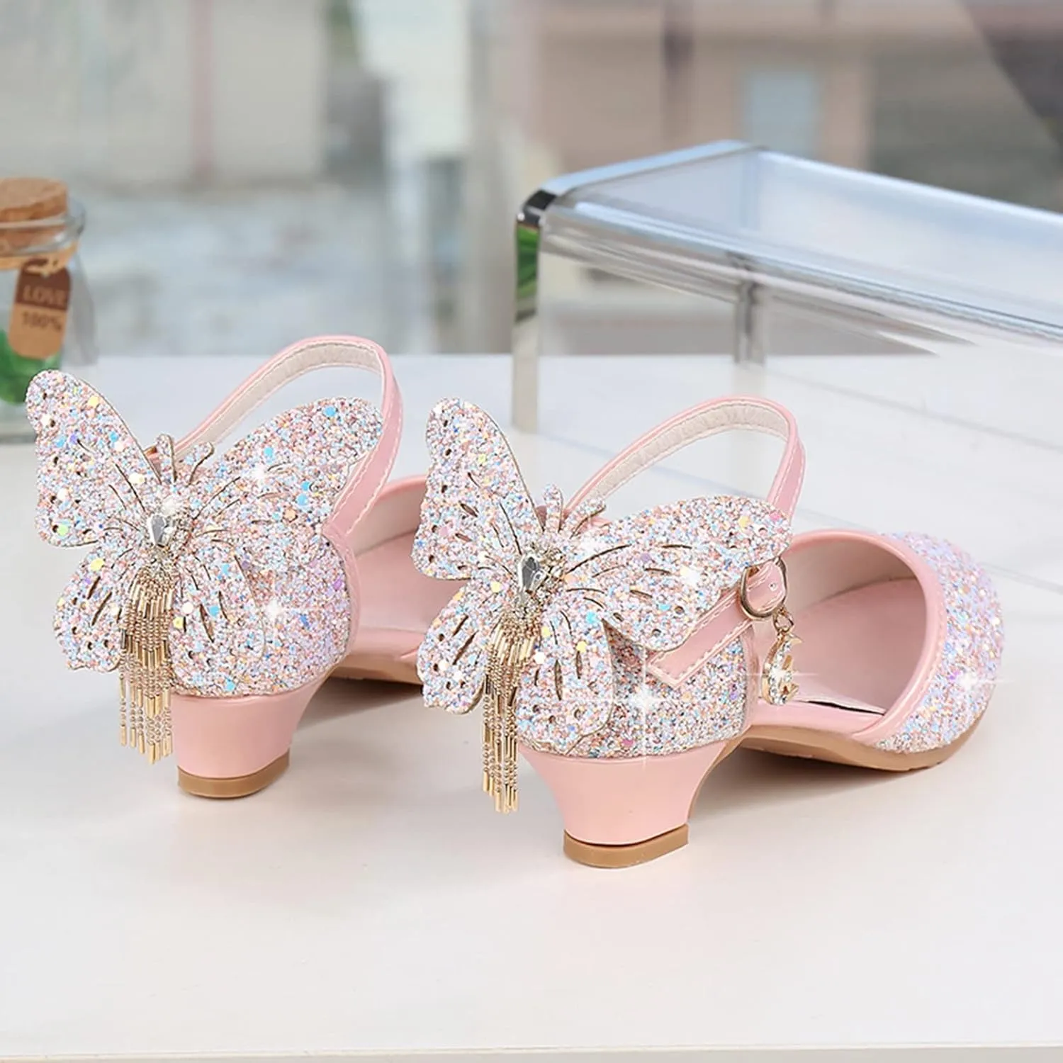 Toddler Girls Cute Butterfly Rhinestone Dress Shoes Wedding Dancing Princess Shoes Sandals