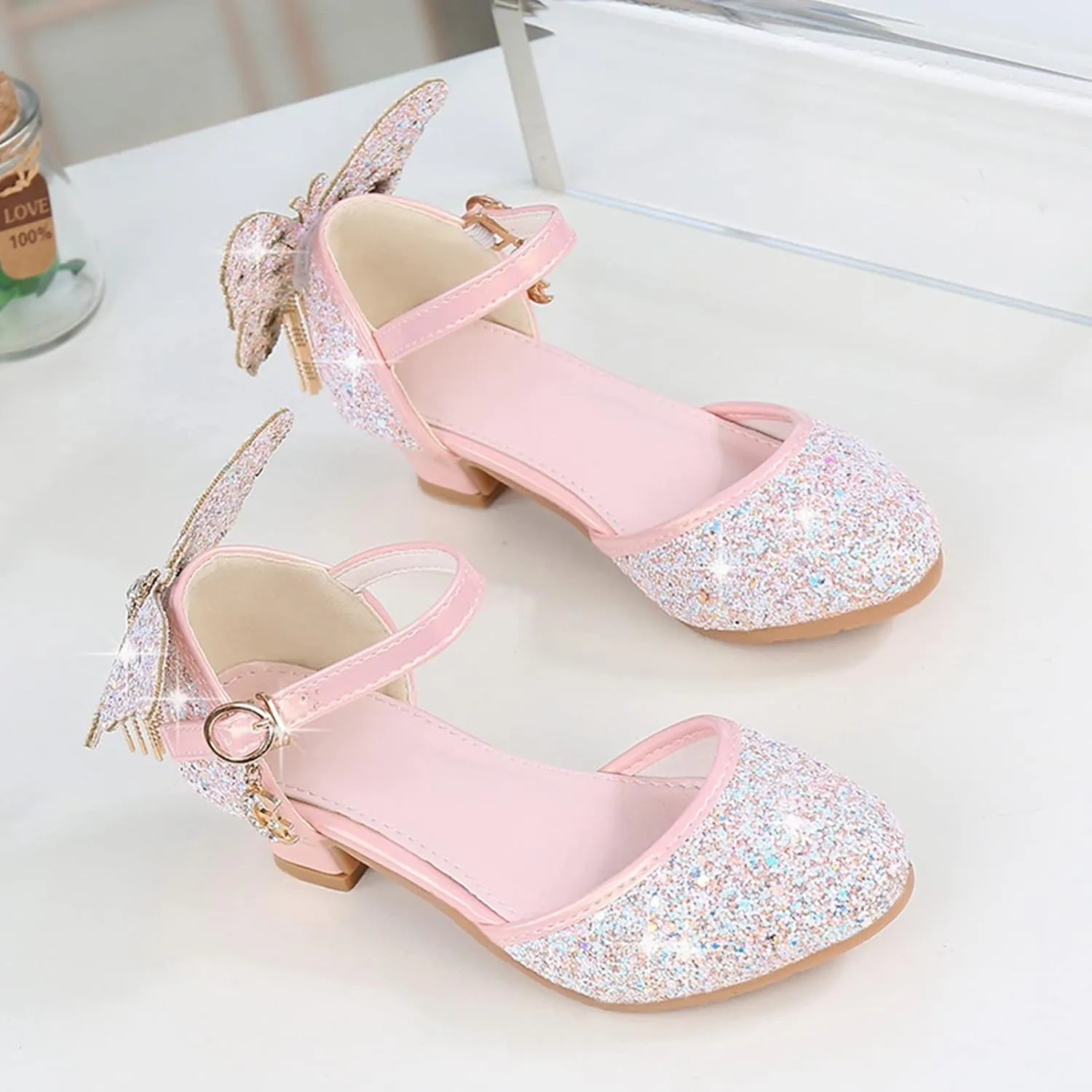 Toddler Girls Cute Butterfly Rhinestone Dress Shoes Wedding Dancing Princess Shoes Sandals