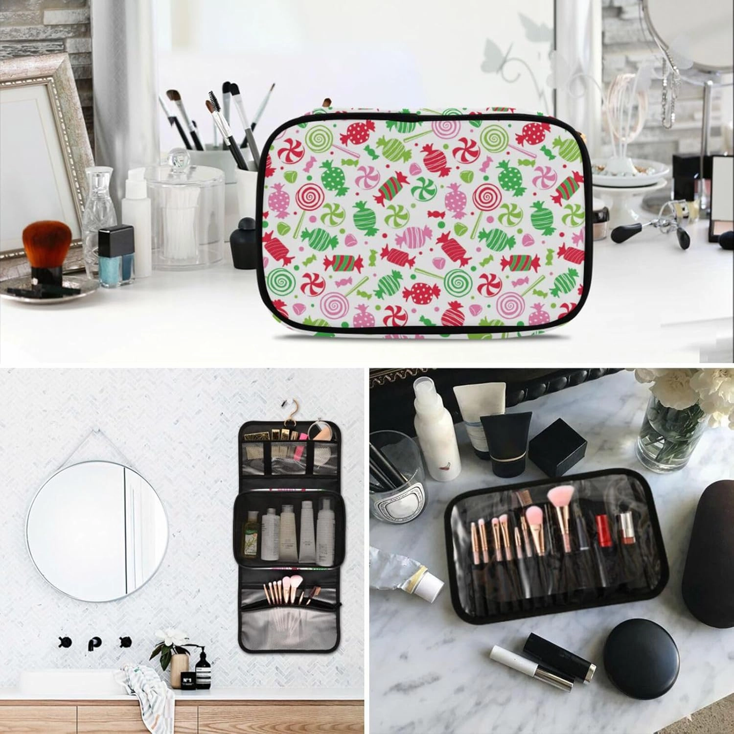 Toiletry Bags for Traveling Makeup Brush Bag Hanging Cosmetic 3 Pack Portable Travel Toiletry Bag for Men and Women,pattern 10