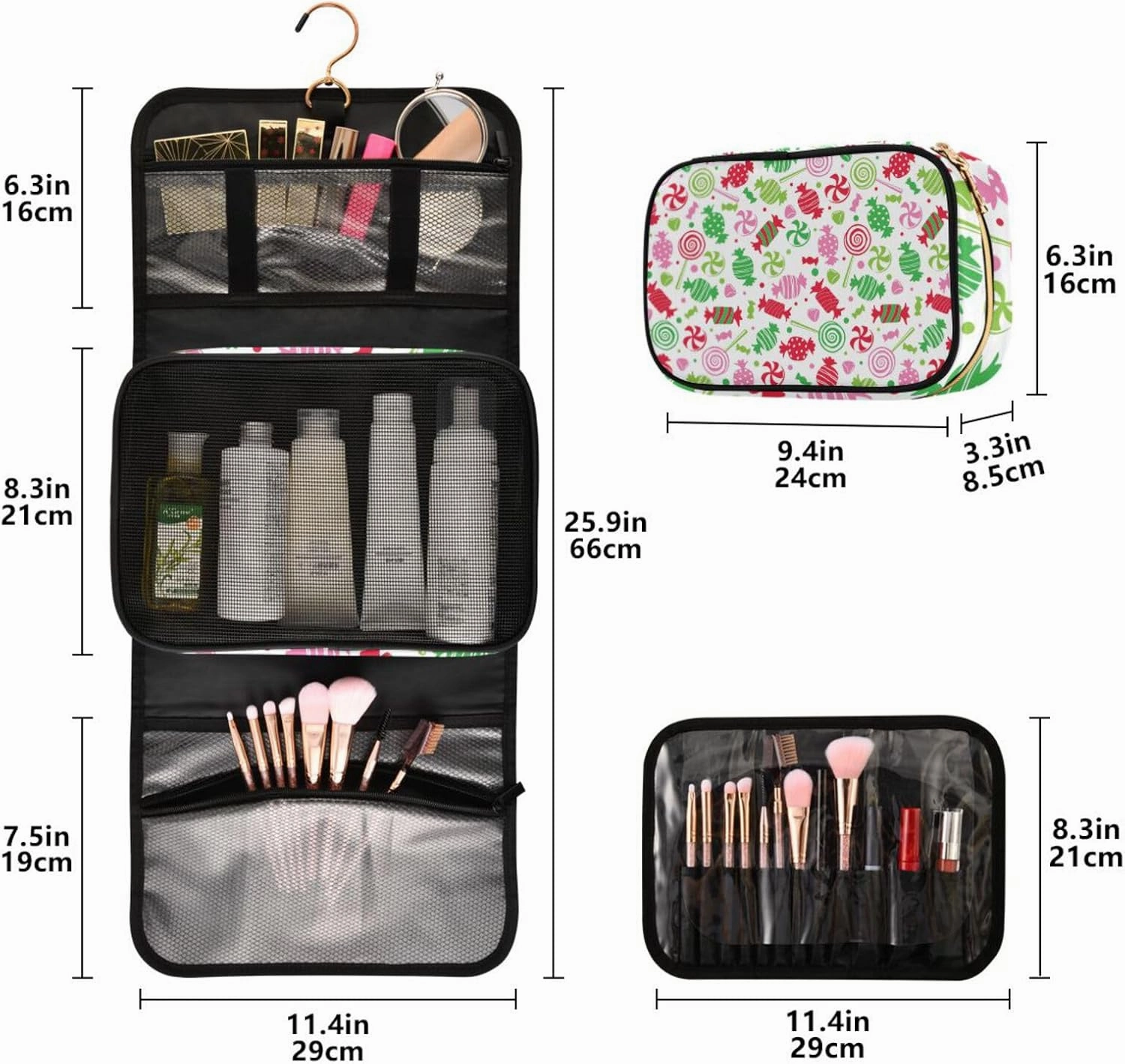 Toiletry Bags for Traveling Makeup Brush Bag Hanging Cosmetic 3 Pack Portable Travel Toiletry Bag for Men and Women,pattern 10