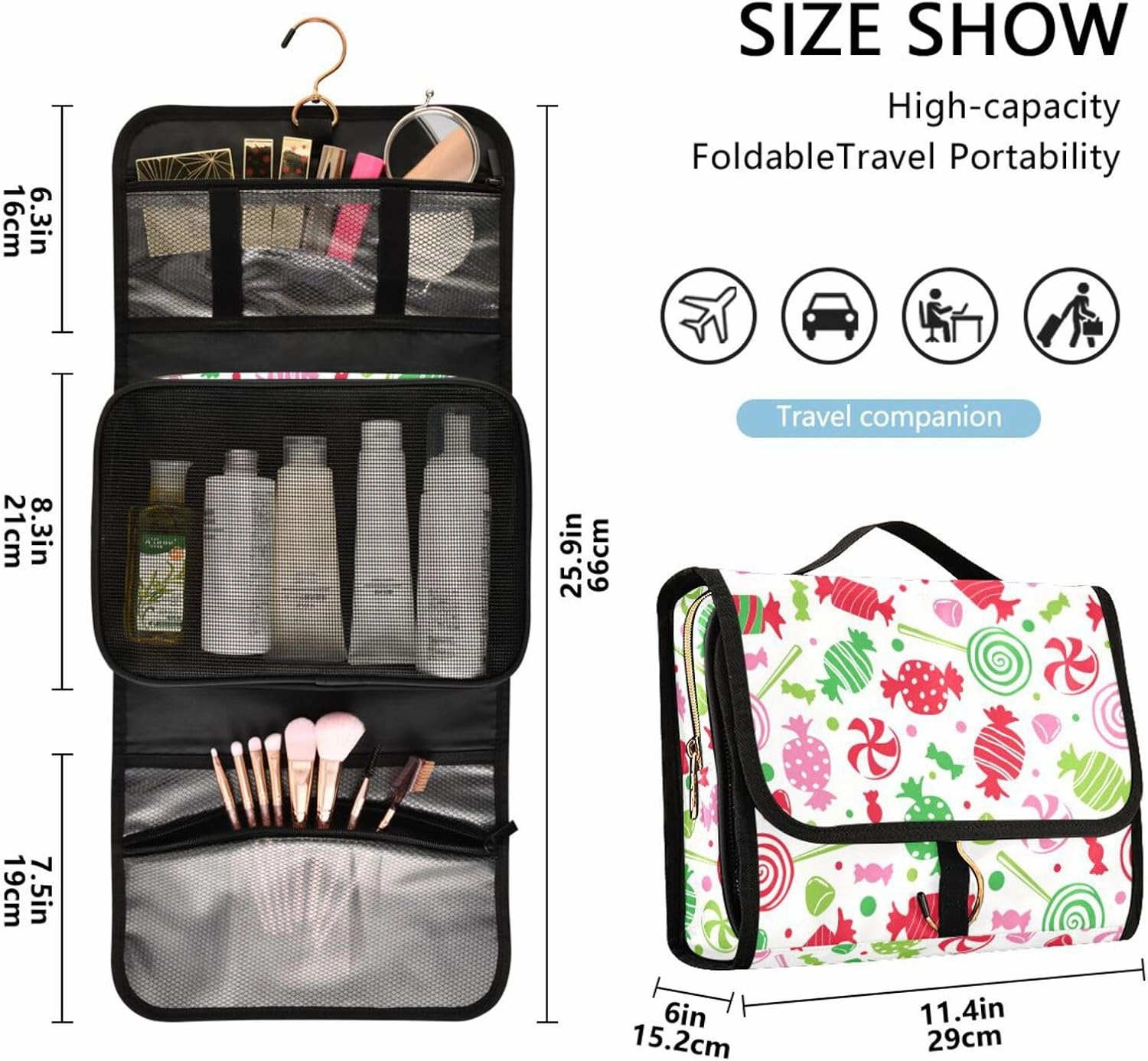 Toiletry Bags for Traveling Makeup Brush Bag Hanging Cosmetic 3 Pack Portable Travel Toiletry Bag for Men and Women,pattern 10