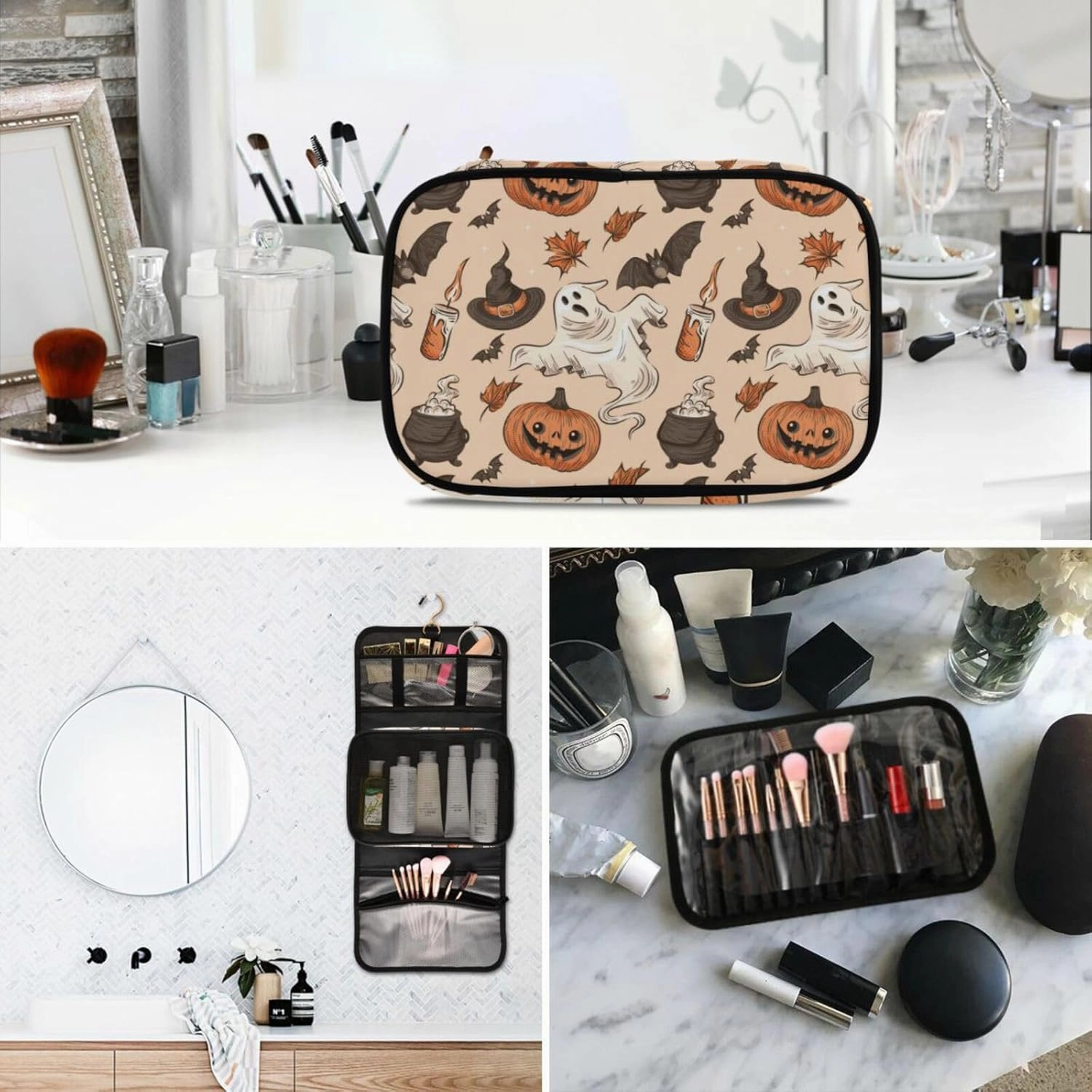 Toiletry Bags for Traveling Makeup Brush Bag Hanging Cosmetic 3 Pack Portable Travel Toiletry Bag for Men and Women,pattern 2