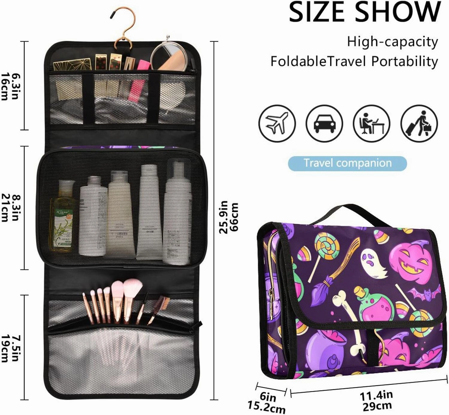 Toiletry Bags for Traveling Makeup Brush Bag Hanging Cosmetic 3 Pack Portable Travel Toiletry Bag for Men and Women,pattern 3